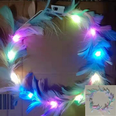 1бр светеща лента за глава регулируема LED светлина парти сувенири венец от пера лента за коса за сватба рожден ден светещи парти аксесоари за коса