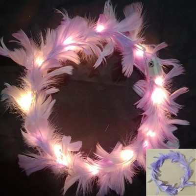 1бр светеща лента за глава регулируема LED светлина парти сувенири венец от пера лента за коса за сватба рожден ден светещи парти аксесоари за коса