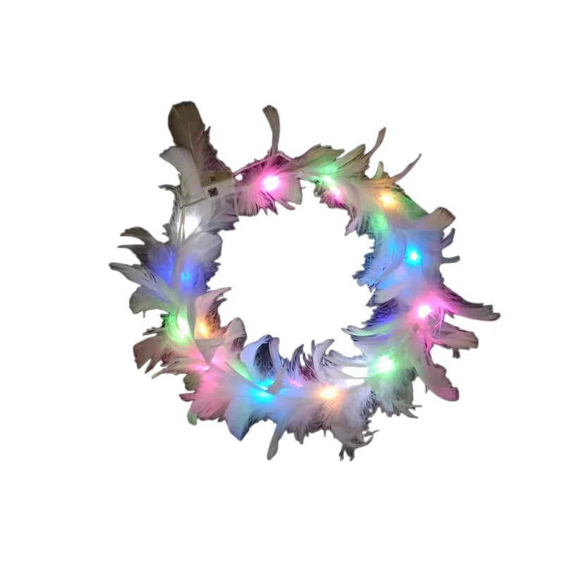 1бр светеща лента за глава регулируема LED светлина парти сувенири венец от пера лента за коса за сватба рожден ден светещи парти аксесоари за коса