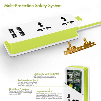 Πρίζα προέκτασης πολύπριζου ταξιδιού Φορητό Universal Plug Surge Protector με 4 USB για ταξίδια