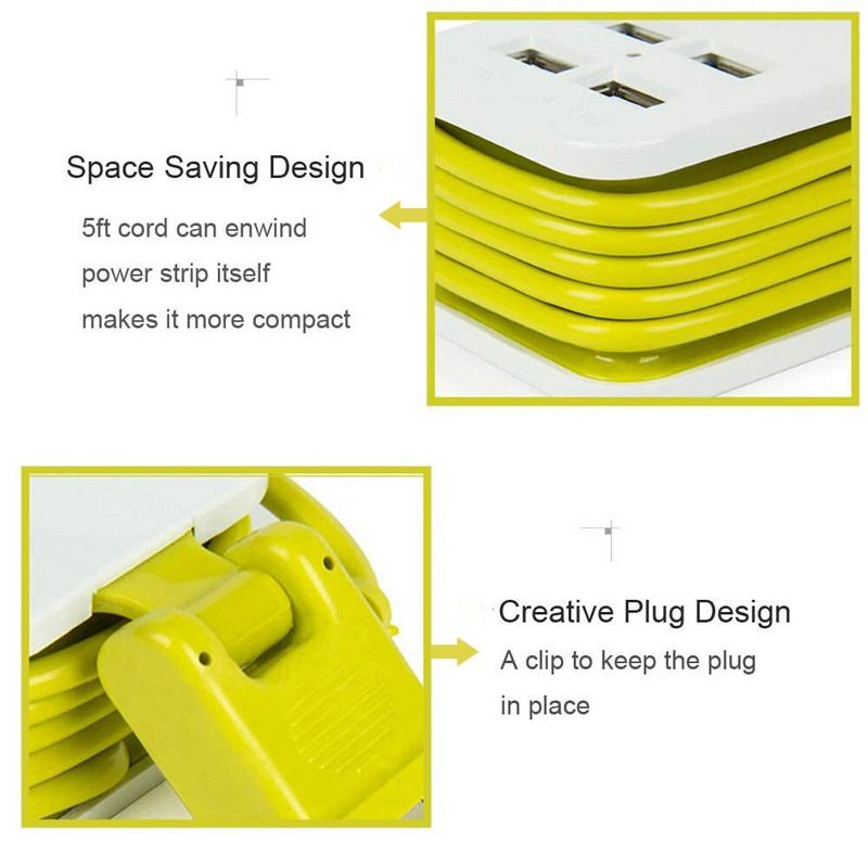 Putna strujna produžna utičnica, prijenosni univerzalni zaštitnik od prenapona s 4 USB-a za putovanja