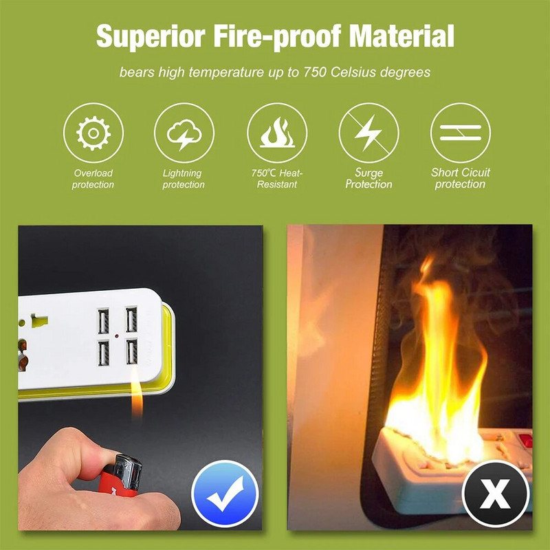 Putna strujna produžna utičnica, prijenosni univerzalni zaštitnik od prenapona s 4 USB-a za putovanja