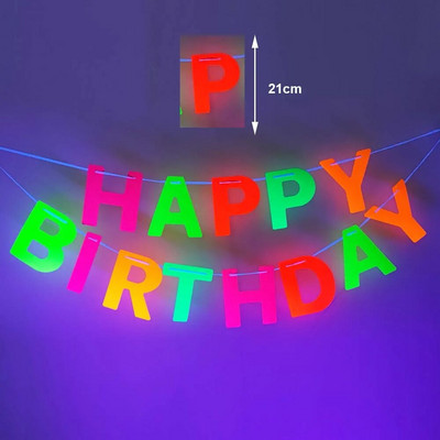 Неонова декорация, блясък в UV партито, блести, вечерни аксесоари, светещ банер за честит рожден ден, черна светлина, ярка висяща