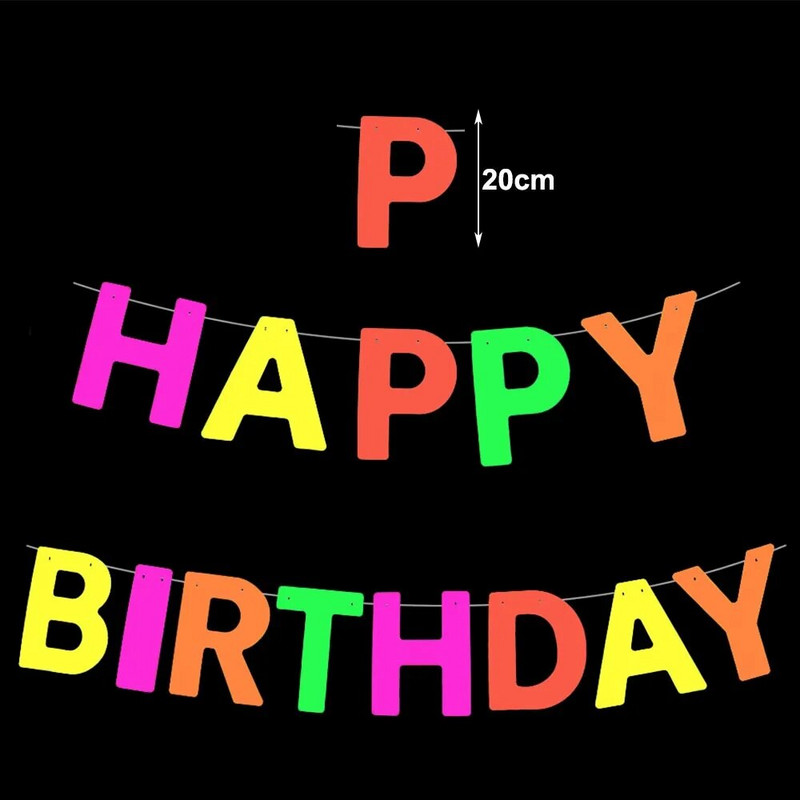 Неонова декорация, блясък в UV партито, блести, вечерни аксесоари, светещ банер за честит рожден ден, черна светлина, ярка висяща