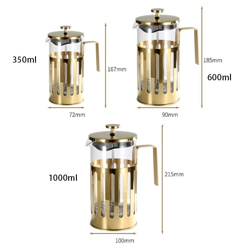 French Press Lonac za kavu, Aparat za kavu od nehrđajućeg stakla Turski lonac za kavu 350/ 600/ 1000M za kavu kod kuće Kuhanje čaja