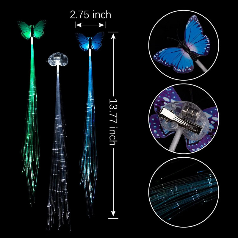 5/12 бр. Светеща плитка за коса Led Светеща плитка Неонови парти светещи в тъмното Коледни светлини Хелоуин Декорация за парти