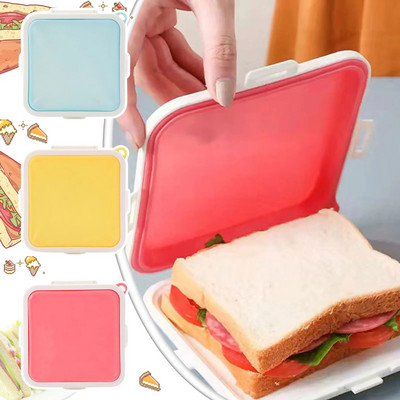 Cutie portabilă de depozitare pentru sandvici pentru cuptorul cu microunde din silicon Tupper-uri pentru alimente Bento pentru școală Micul dejun Cutie de prânz, reutilizabilă, pentru recipient pentru pâine prăjită