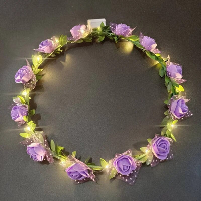 Šviečianti galvos juosta LED šviesa plaukų juosta LED galvos apdangalas Šviečiantis gėlių vainikas galvos apdangalas Šviečiančios galvos juostos Švytinčios vakarėlio plaukų aksesuarai