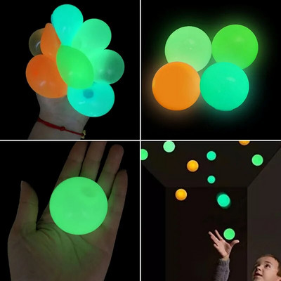 45/70 mm Stick Wall Ball Glowing Fidget Toy Squash Xmas Sticky Target Ball Decompression Throw Stress Reliefer Детски подарък 2022 г.