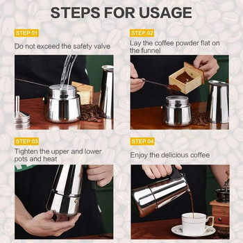 Φορητό καφετιέρα από ανοξείδωτο ατσάλι Classic Moka Espresso Maker Mocha Pot for Home, Office Coffee Tool