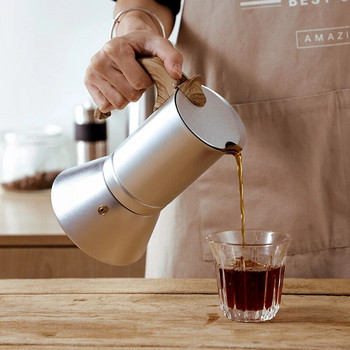 Moka Pot Алуминиева кафе машина Еспресо гейзер с покритие от дъното Кафеварка Печка Кафеварка Индукционна готварска печка Нагряване 3/6 чаши