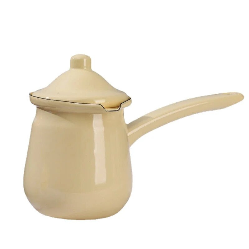 Emajlirani porculanski lonac za juhu Mini lonac za kavu, zagrijavanje mlijeka, kave, rastopljenog maslaca, univerzalno za plinski štednjak i indukcijsko kuhalo, žuta