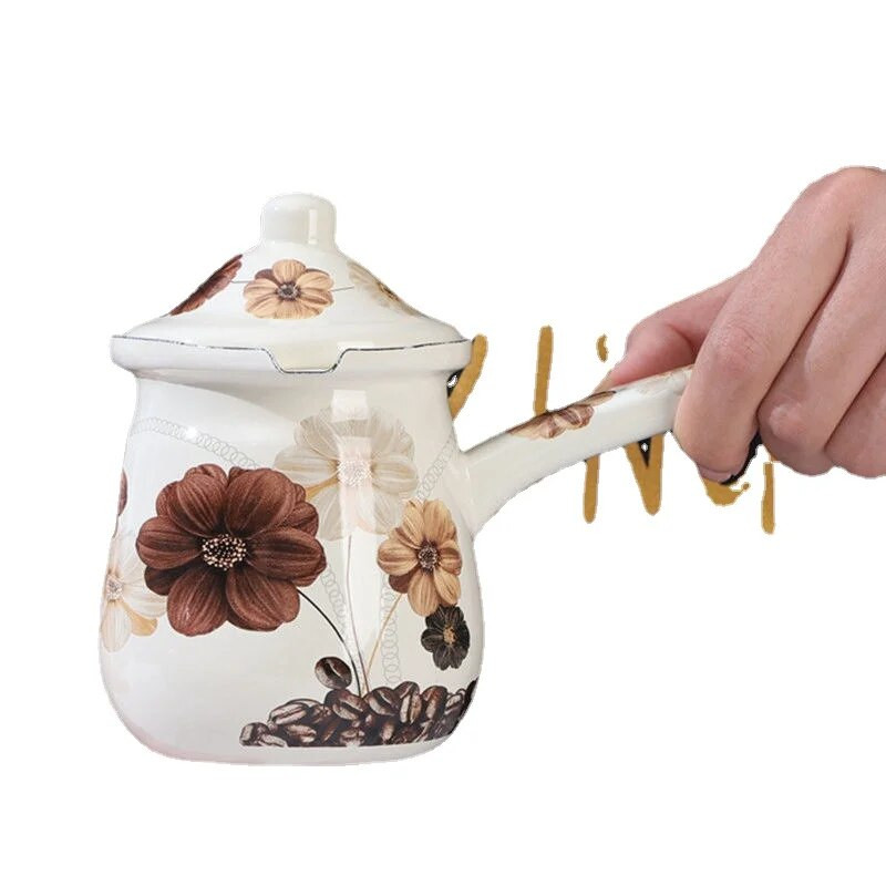 Emajlirani porculanski lonac za juhu Mini lonac za kavu, zagrijavanje mlijeka, kave, rastopljenog maslaca, univerzalno za plinski štednjak i indukcijsko kuhalo, žuta