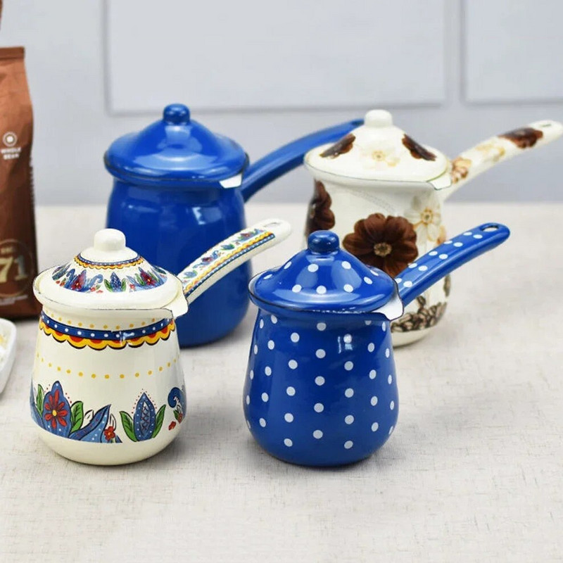 Emajlirani mali lonac za mlijeko od 700 ml, kanta za topljenje maslaca s dugom ručkom, engleska kava, šalica za mlijeko, mini kanta za kuhanje kave, posuda za grijanje mlijeka