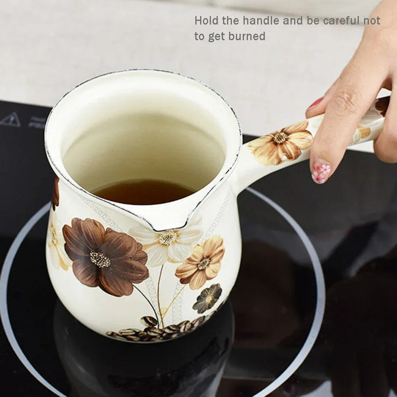 Emajlirani mali lonac za mlijeko od 700 ml, kanta za topljenje maslaca s dugom ručkom, engleska kava, šalica za mlijeko, mini kanta za kuhanje kave, posuda za grijanje mlijeka