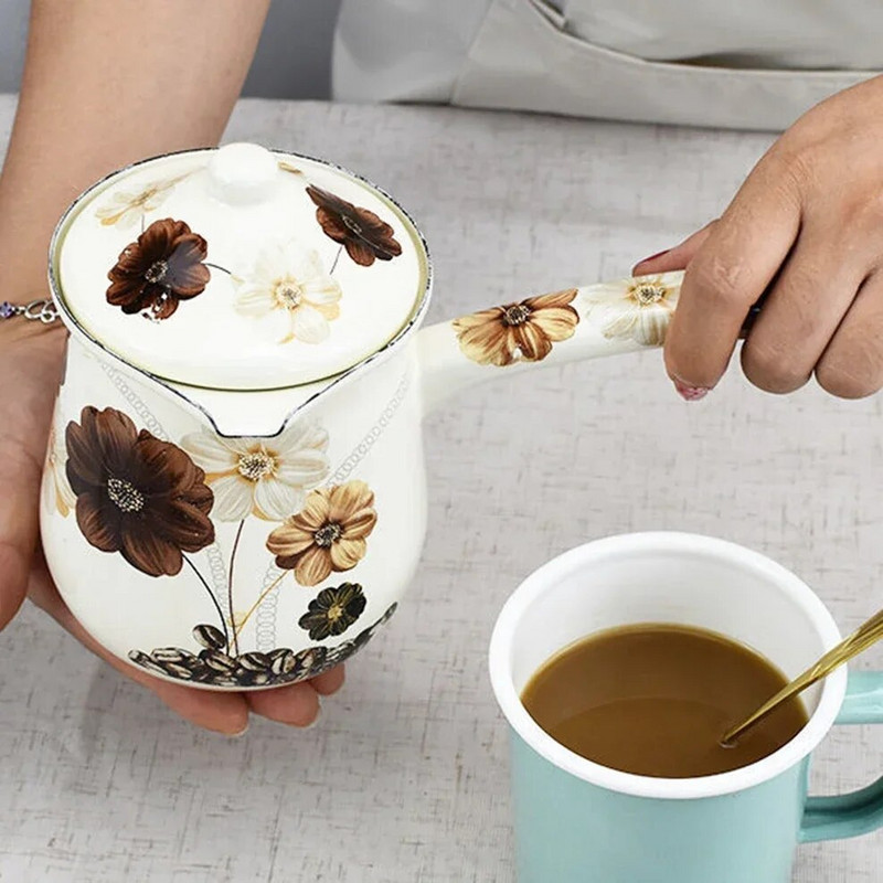 Emajlirani mali lonac za mlijeko od 700 ml, kanta za topljenje maslaca s dugom ručkom, engleska kava, šalica za mlijeko, mini kanta za kuhanje kave, posuda za grijanje mlijeka