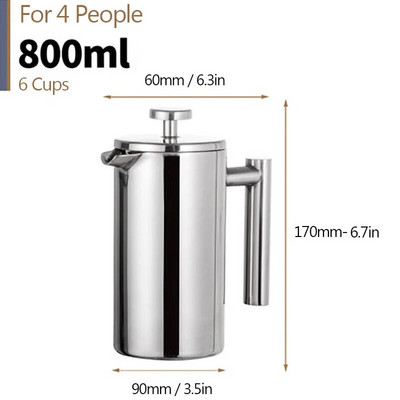 350ml/800ml/1000ml Френч преса Кафемашина Изолирана тенджера от неръждаема стомана с двойна стена Ръчна кафемашина за еспресо Cafetiere