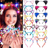 15 τεμάχια Cat Ears Headband Αντιολισθητική στολή Μόδας Μαλλιά στεφάνι Φωτάκια για πάρτι για γυναίκες Φωτεινή διακόσμηση κεφαλής Led