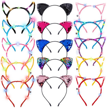 15 τεμάχια Cat Ears Headband Αντιολισθητική στολή Μόδας Μαλλιά στεφάνι Φωτάκια για πάρτι για γυναίκες Φωτεινή διακόσμηση κεφαλής Led