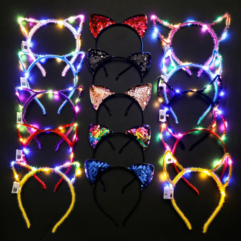 15 DB macskafül buli fejpánt csúszásmentes divat jelmez haj karika fények parti fejfedők nőknek világító led fejdísz dekoráció