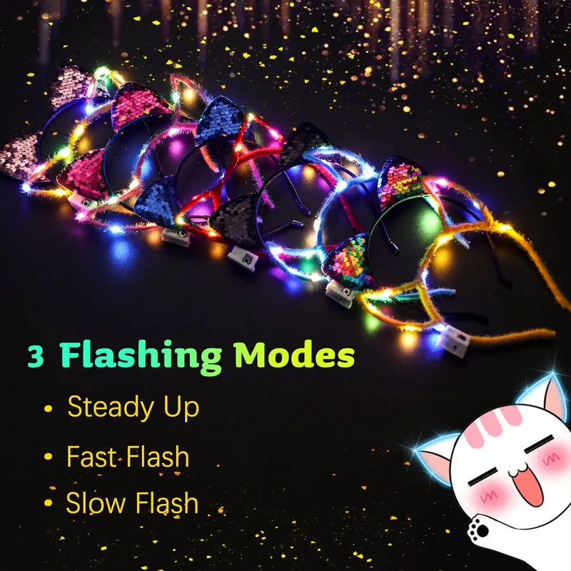 15 DB macskafül buli fejpánt csúszásmentes divat jelmez haj karika fények parti fejfedők nőknek világító led fejdísz dekoráció