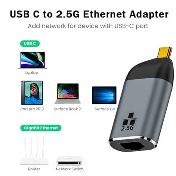 Nku 2500Mbps USB C Ethernet адаптер Type-C Thunderbolt3 към RJ45 Cat8 LAN конектор 2.5G мрежова карта за лаптоп Macbook