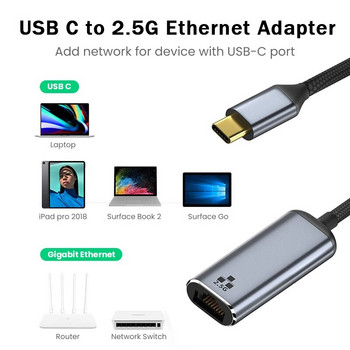 2.5G USB C Ethernet адаптер 1000/2500Mbps RJ45 RTL8156 Мрежова карта Thunderbolt3 Type-C към 2.5 Gigabit LAN за лаптоп Macbook