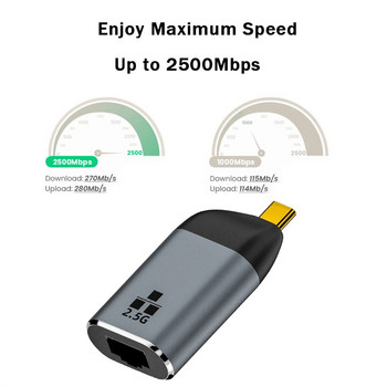 Μετατροπέας κάρτας δικτύου USB C 2500Mbps Type-C Thunderbolt3 σε RJ45 LAN CAT7/8 Cable 2.5G για Macbook Surface Pro