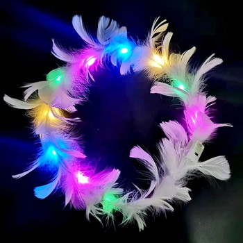 6бр. Flower Crown Led Feather Crown лента за глава Светещи светещи перо Angel Crown Wreath Ленти за глава Сватбен фестивал Парти