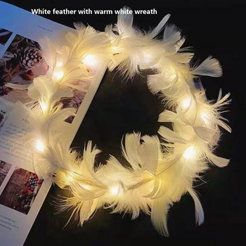 6бр. Flower Crown Led Feather Crown лента за глава Светещи светещи перо Angel Crown Wreath Ленти за глава Сватбен фестивал Парти
