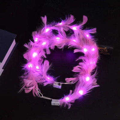 6бр. Flower Crown Led Feather Crown лента за глава Светещи светещи перо Angel Crown Wreath Ленти за глава Сватбен фестивал Парти