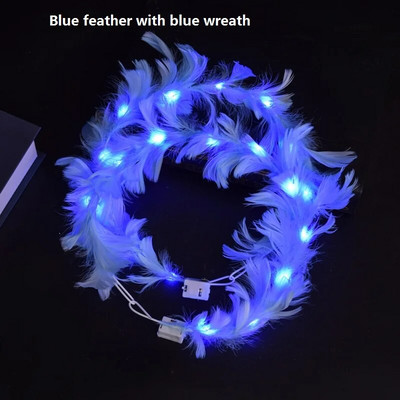 6бр. Flower Crown Led Feather Crown лента за глава Светещи светещи перо Angel Crown Wreath Ленти за глава Сватбен фестивал Парти