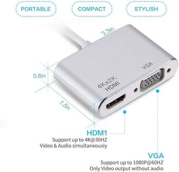 USB C 2in1 Dock Station Type-C Thunder-bolt3 σε 4K HD και 1080P VGA καλώδιο προσαρμογέα μετατροπέα βίντεο για Macbook Chromebook XPS PC