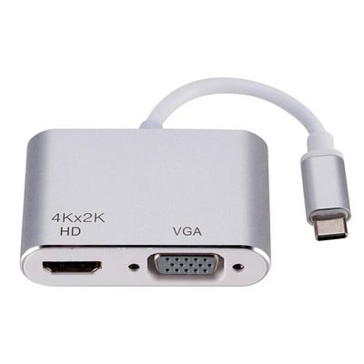 USB C 2in1 Dock Station Type-C Thunder-bolt3 to 4K HD and 1080P VGA Video Converter Adapter Cable for Macbook Chromebook XPS PC