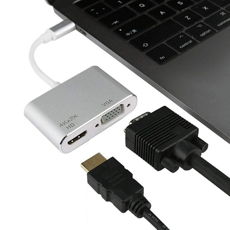 USB C 2in1 dokijaam Type-C Thunder-bolt3 kuni 4K HD ja 1080P VGA videomuunduri adapterkaabel Macbook Chromebook XPS PC jaoks