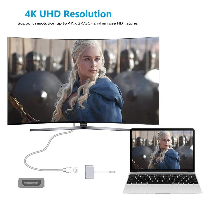 USB C 2in1 dokijaam Type-C Thunder-bolt3 kuni 4K HD ja 1080P VGA videomuunduri adapterkaabel Macbook Chromebook XPS PC jaoks
