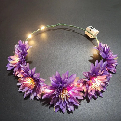 LED корона, цветна лента за глава, светлинен венец, гирлянден декор, жени, момичета, сватба, рожден ден, светещ гирлянд за коса, лента за коса, парти консумативи