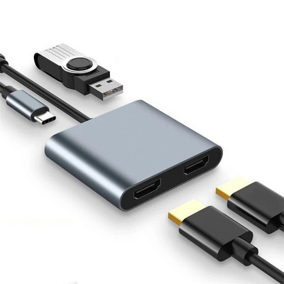 C-tüüpi USB C dokkimisjaam Thunderbolt3 kuni kahe 4K UHD-ekraani pikendamiseks 2 monitoriga USB 3.0 jaotur koos PD-kiirlaadimisega sülearvuti jaoks