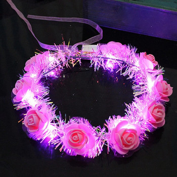 10PCS LED Flower Crown Fairy 14-LED светещ венец за коса Парти флорална лента за глава за коса Рожден ден Сватба Светеща лента за глава