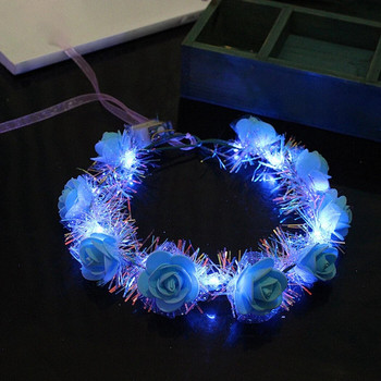 10PCS LED Flower Crown Fairy 14-LED светещ венец за коса Парти флорална лента за глава за коса Рожден ден Сватба Светеща лента за глава