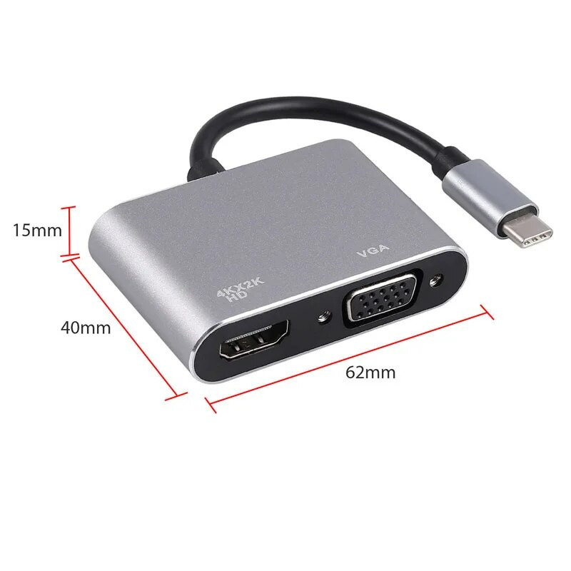 2in1 USB C dokijaam Type-C Thunder-polt 3 kuni 4K UHD 1080P VGA videomuunduri adapter, mis ühildub Macbookiga Samsung S9 Dex