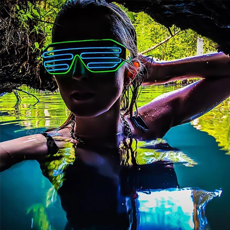 LED Neoon Rave Prillid Vilkuvad LED Päikeseprillid 16 Värvivalgustusega Prillid Karnevalipeo Pimeduses säravad Prillid Festivalitarbed