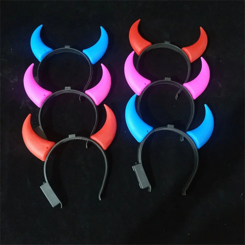 Led Devil Horn Light Up galvas saite Evil Helovīna un Ziemassvētku ballītes dekors Ballīte Glitter Galvassega Cosplay ballītes kostīms matu stīpa