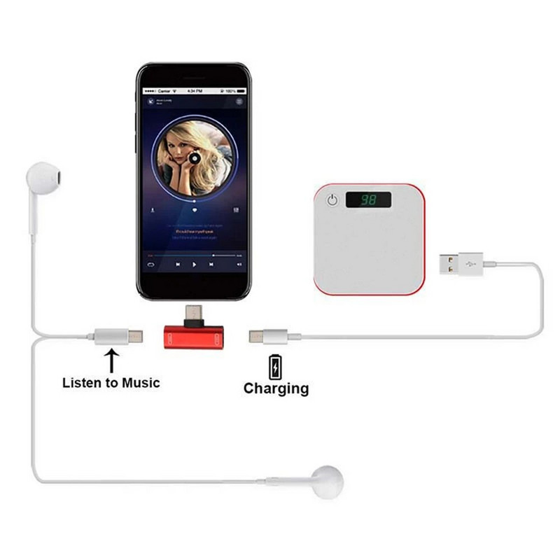 Type-C двоен женски щепсел конвертор за Samsung S10 S9 Huawei Mate20 2 в 1 сплитер аудио адаптер за зареждане аксесоари за мобилен телефон