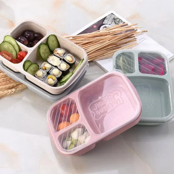 Микровълнова Кутия за обяд Пшенична слама Съдове за хранене Контейнер за съхранение на храна Деца Деца Училищен офис Преносима чанта за обяд Bento Box