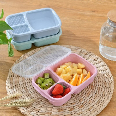 Микровълнова Кутия за обяд Пшенична слама Съдове за хранене Контейнер за съхранение на храна Деца Деца Училищен офис Преносима чанта за обяд Bento Box