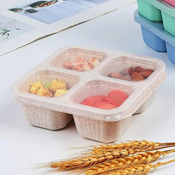 Кутия за обяд Bento с 4 отделения Контейнери за закуски Пластмасови контейнери за съхранение на храна Подходящи за микровълнова фурна и съдомиялна машина