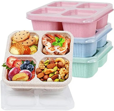 Cutie de prânz Bento cu 4 compartimente Recipiente pentru gustări Recipiente din plastic pentru depozitarea alimentelor Se potrivește la cuptorul cu microunde și la mașina de spălat vase