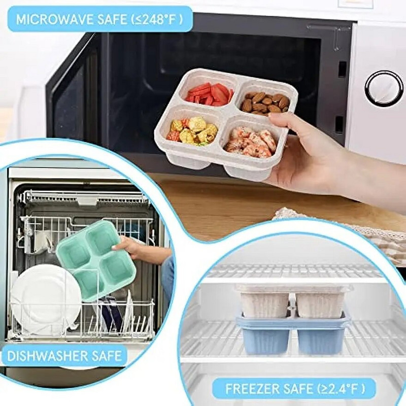 4 sektsiooniga Bento lõunasöögikarbi suupistekonteinerid Plastikust toiduainete säilitusnõud, mikrolaineahjus ja nõudepesumasinas pestav