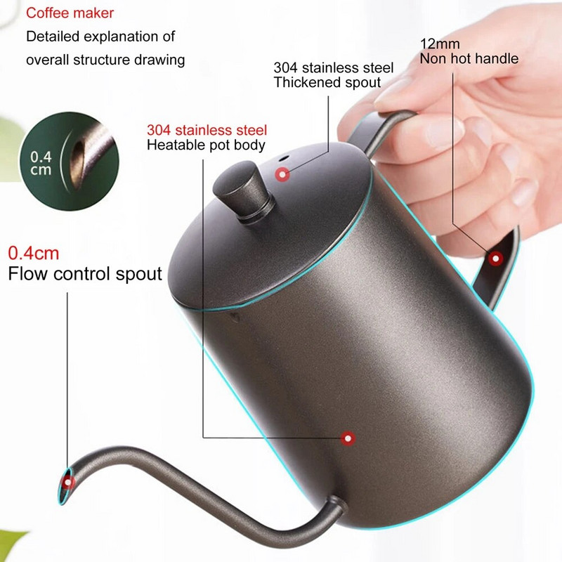 Hattyúnyak vékony szájú kávé teáskanna kiöntő kávé ital bor csepp vízforraló háztartási kényelmes szivárgásmentes teatároló tartály